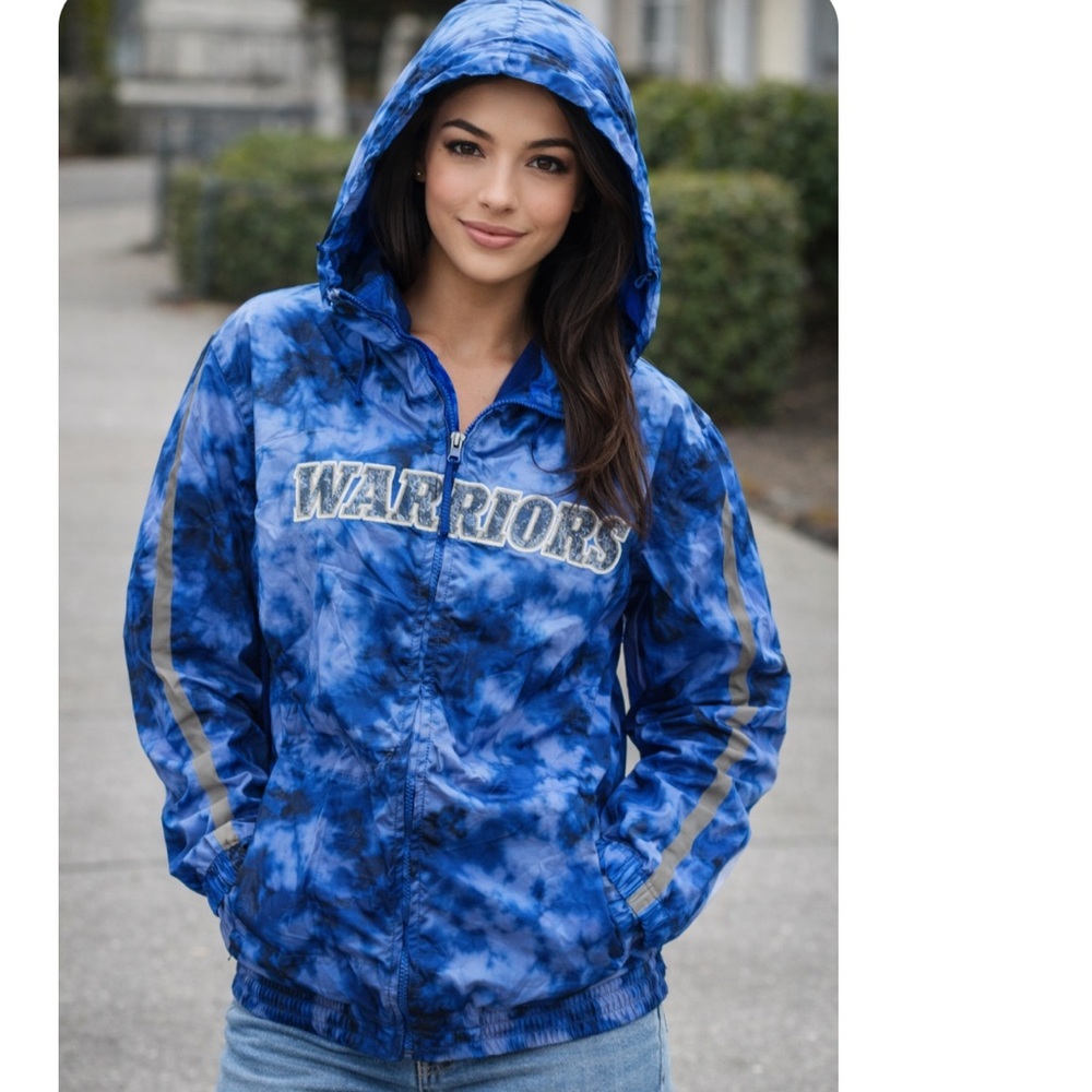 Mitchell and Ness Women’s‎ Blue Tie-Dye Warriors Windbreaker Jacket